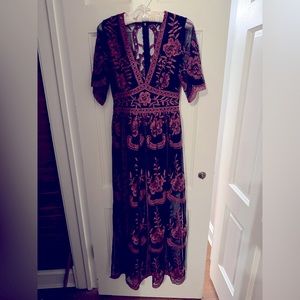 Honey Punch Burgundy and Black Lace Maxi Dress Size S